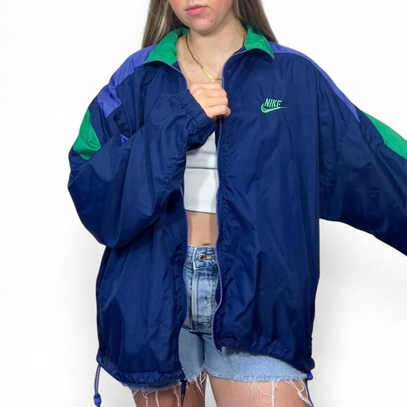 Nike Navy Retro Style Windbreaker Jacket Running‎ Street Style Men’s XL - Picture 2 of 8